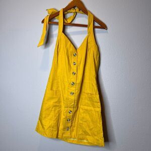 ESSUE linen blend mustard yellow, open back halter